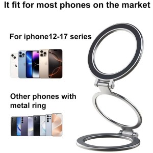 Compatible for MagSafe Phone Grip Holder, Dual-Sided Magnet Cellphone Stand Adjustable Metal Ring Phone Holder for iPhone 17 Pro