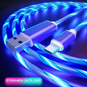 Higher Quality Flowing Light USB3.0 1.2M Cable Luminous Led Light up Phone Charging Cable Led 3 in 1 Micro Cable Pure Copper Red